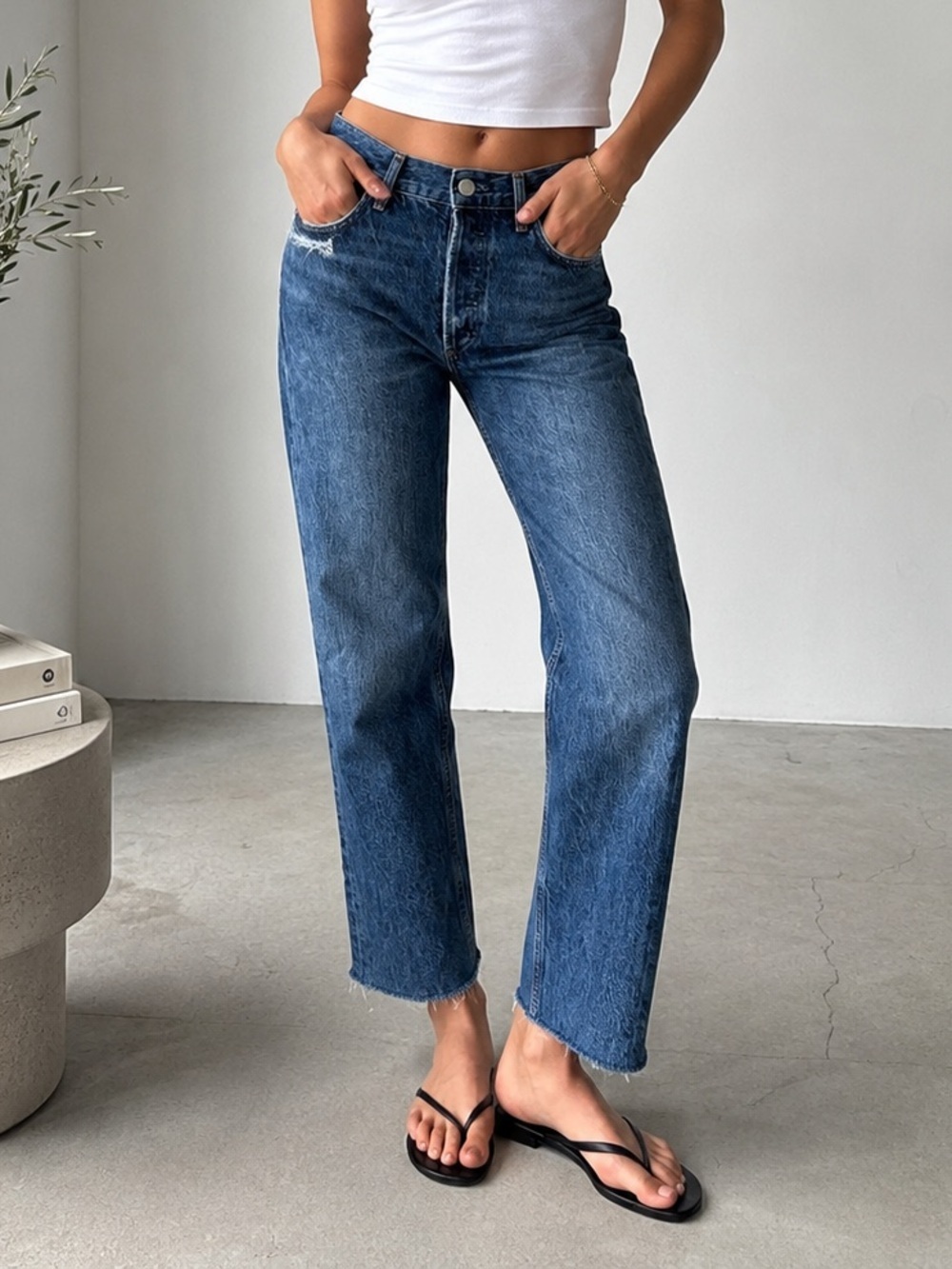 AGOLDE Riley 27 Organic Cotton Raw Hem Straight Crop Jeans Quiet Luxury Casual
